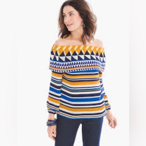 Chico’s Graphic Off-The-Shoulder Top sz XL - Picture 3 of 8